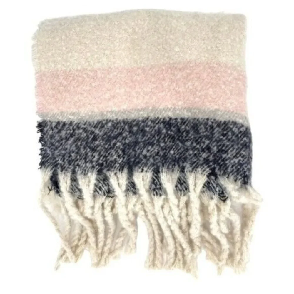 Women’s Fuzzy Fringe Oversized Blanket Scarf Pink Grey